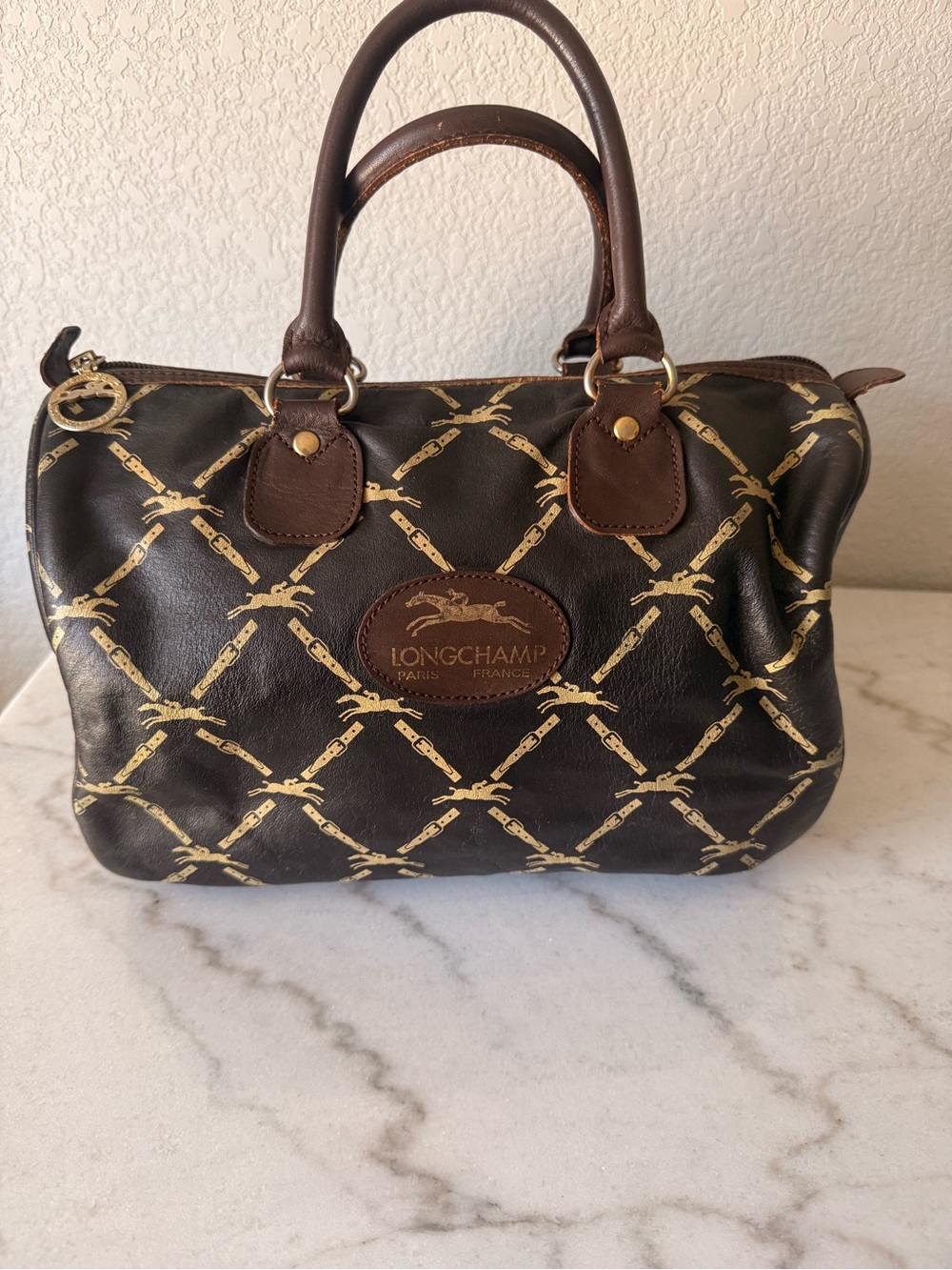 Vintage Longchamp Brown and Gold Monogram Satchel Bag with Long Wallet-GUC!! - Picture 3 of 15